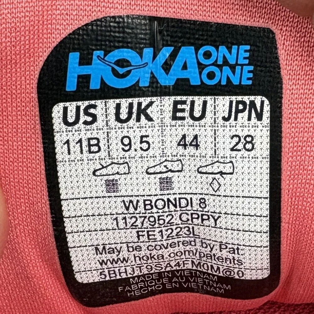 Hoka Bondi 8 Pink Orange Womens US Size 11 EUR 44 1127952 CPPY Running Shoes